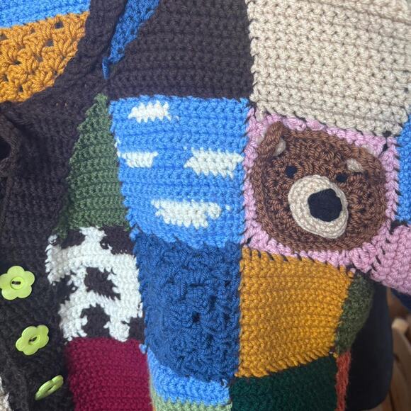 Handmade Crochet Granny Square Patchwork Cardigan Colorful Boho Sweater M - Picture 5 of 8